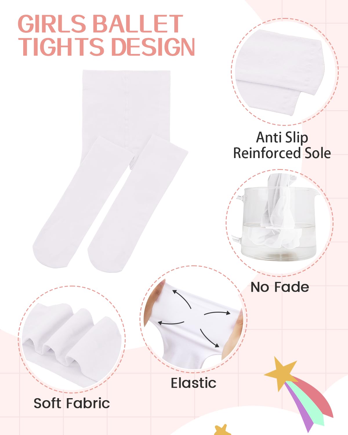 Century Star Toddler Ballet Tights White for 1-3t Girls-Soft Footed Dance Tights Leggings