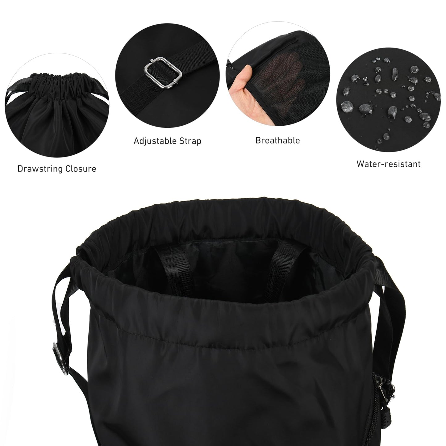 Valleycomfy Waterproof Drawstring Gym Backpack Bag for Men & Women,Sports Gym Bag with Side Pocket Black
