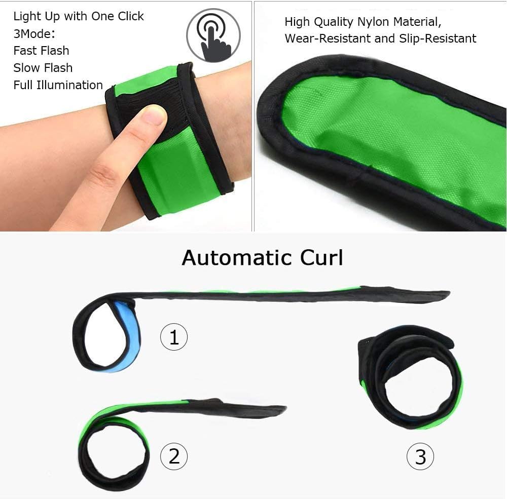 LOBKIN 6 Pack Safety Bracelets, LED Slap Armband Kids Walking at Night Safe LED Light Wrist Light Reflective Belt, Magic Band Running Lights for Runners