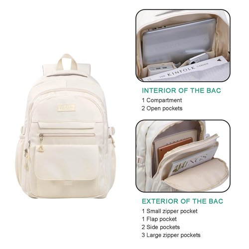 Phaoullzon Teen Girls School Backpack for Boys, College Aesthetic Laptop Bookbag for Women,Beige
