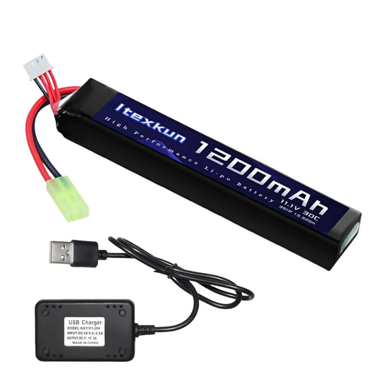 Itexkun 11.1V 3S 1200mAh 30C High Discharge Rate Tamiya Plug Airsoft Battery Lipo Battery Rechargeable 3S Lipo Battery for Airsoft Model Guns