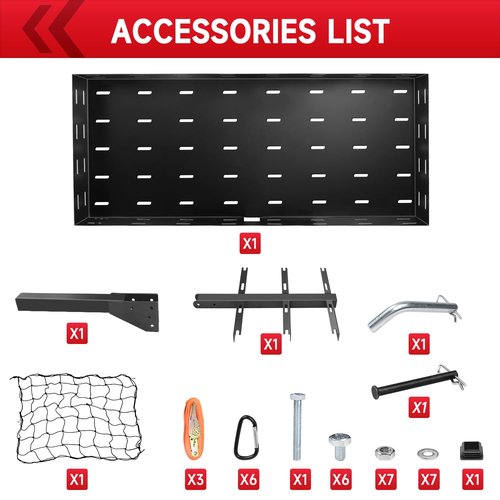ROADGIVE 46"x20"x5" Foldable Hitch-Mount Cargo Carrier, 400 lbs Capacity, Carbon Steel Trailer Hitch Basket for SUV, Truck, Car with Net & Ratchet Straps