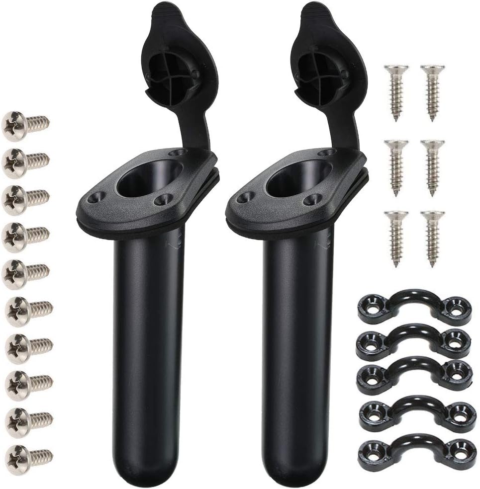 2 Pack Kayak Deck Flush Mount Fishing Rod Holders and Cap Cover for Boat, Canoe and Tackle Accessory Tool