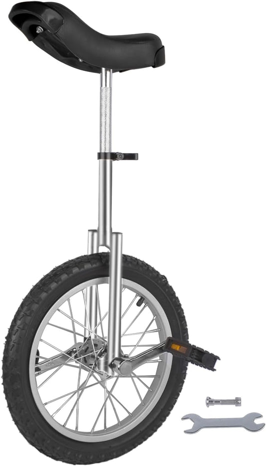 16 Inch Wheel Unicycle Balance Fitness Exercise Adult Kids Outdoor Sports Training Cycling Unicycle with Steel Rim,Mountain Tire Cycling Sports Exercise with Adjustable Seat(Silver)