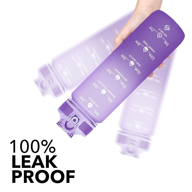 Hyeta 32oz Leakproof Water Bottle with Straw & Time Markers — Pink-Purple Ombré