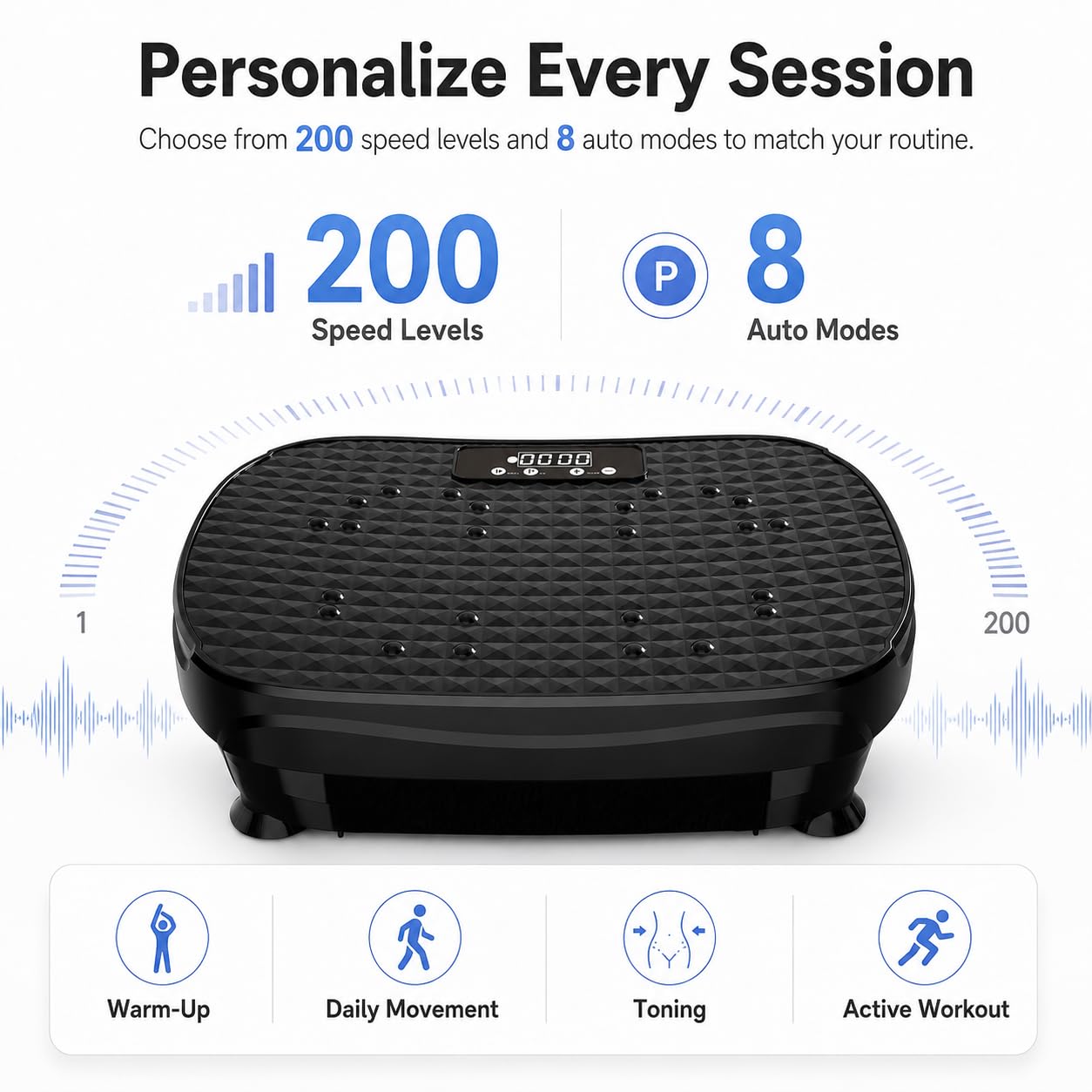 JAVRYK Vibration Plate Exercise Machine with 200 Adjustable speeds and 8 Scientific auto Modes, Compact Foldable Design and Ultra-Quiet Silicone Base for Home Workouts & Lymphatic Drainage