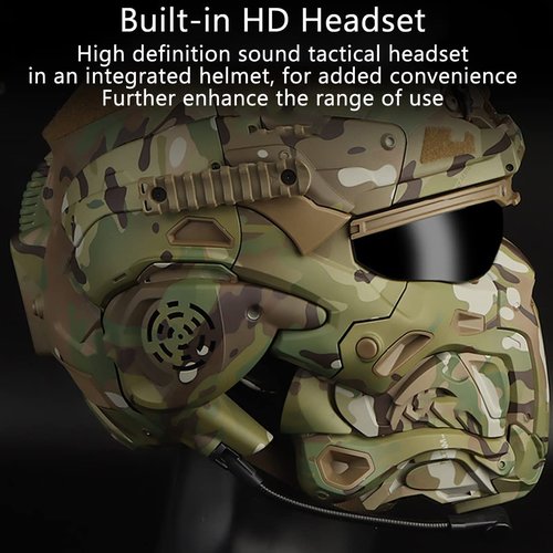 Tactical Airsoft Paintball Helmet, Full-Covered Face Protective Helmet, with HD Earphone, Visor, Anti-Fog Fan and Night Vision Device Bracket, for Halloween OutdoorCS Cosplay