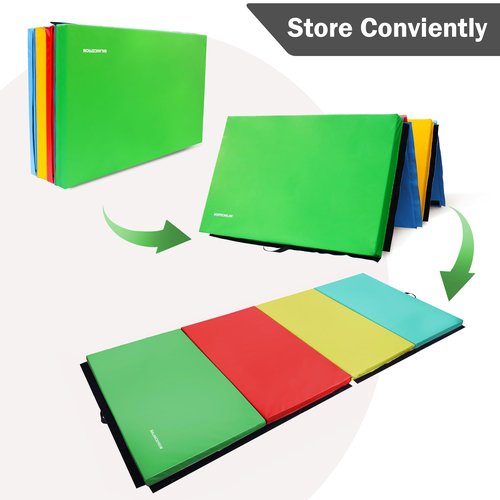 Folding Exercise Aerobics Mat, 4'x10'x3" Extra Thick High Density Anti Tear Gymnastics Gym Folding Exercise Aerobics Mats for MMA, Stretching, Cheerleading Martial Arts, Gymnastic, Multi-Color