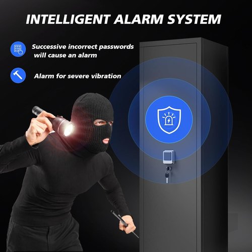 Biometric Gun Safe for Home, Large Capacity Rifle & Pistol Safe with 3 Pistol Pouches, Gun Safe Cabinet with Quick-Access Lock,Fingerprint password lock, No Assembly Required (57"H 14"W 12''D）