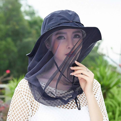 Mosquito Head Net Hat, Safari Hat Sun Hat with Mesh Protection from Insect Navy Blue