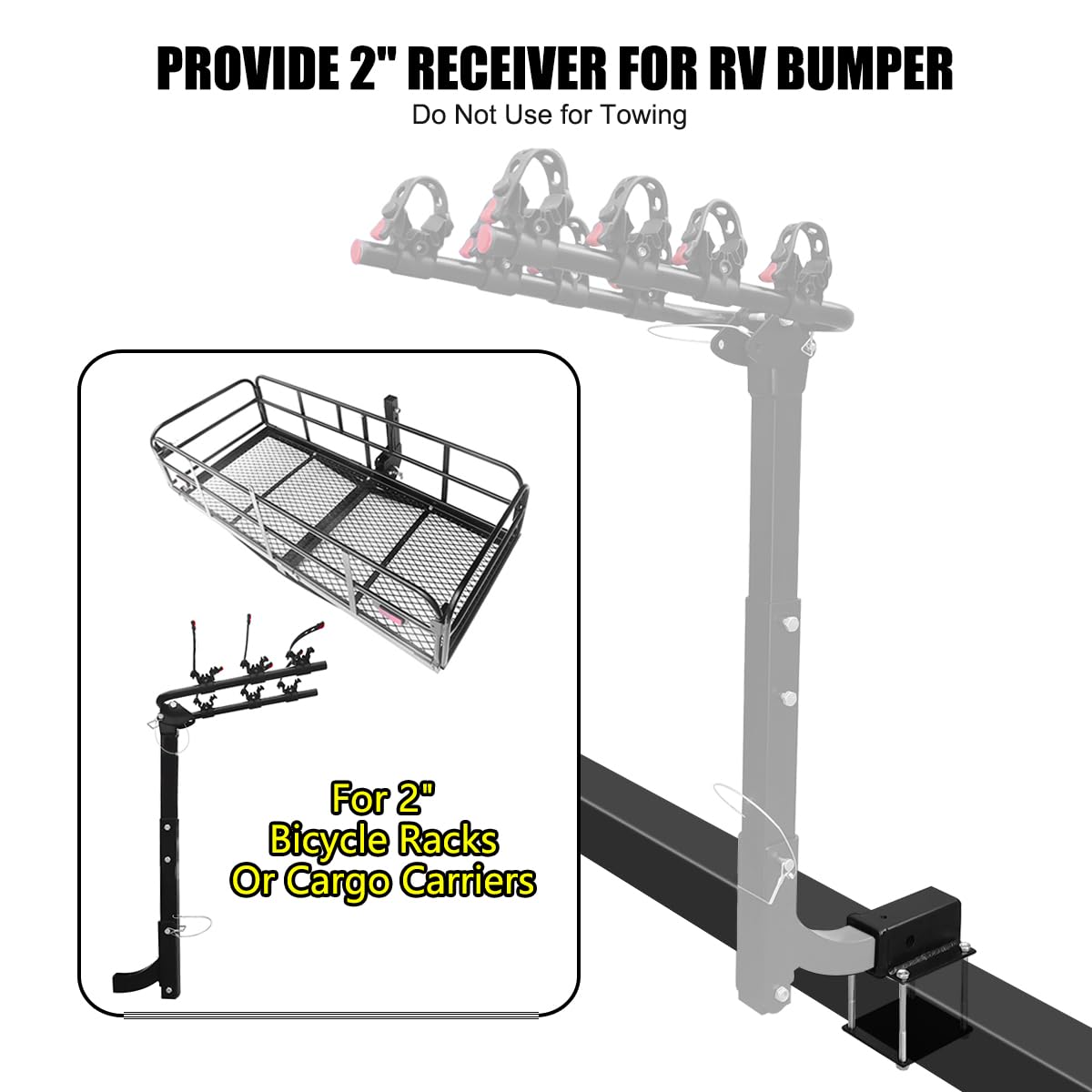 KAIRAY Bolt-on RV Bumper Hitch Receiver Adapter for 4-4.5'' Beams，2'' Receiver Opening, Trailer Rear Bumper for Camper Bike Racks Cargo Carriers