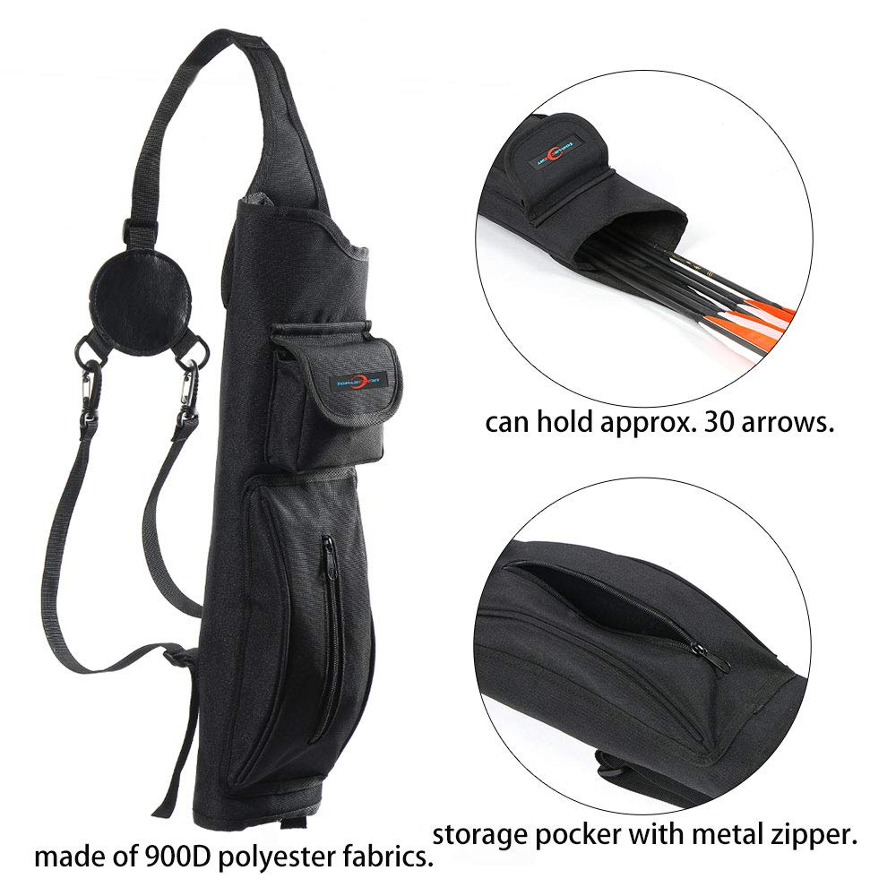 TOPARCHERY Archery Back Canvas Arrow Quiver Arrow Holder Shoulder Hanged Target Shooting Quiver for Arrows with Front Pockets (New Style)