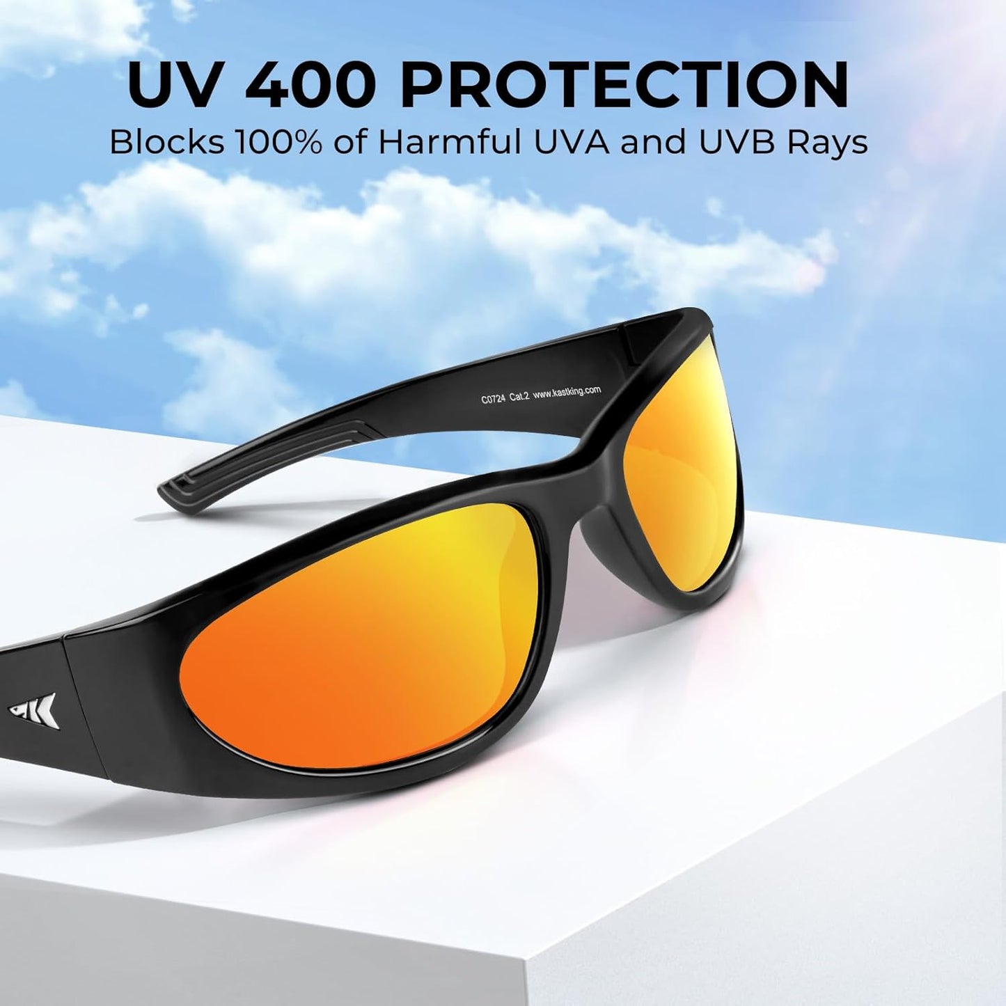 KastKing Raccoon Polarized Sport Sunglasses for Men and Women, Wide Temple Wrap, Ideal for Driving Fishing Cycling Running