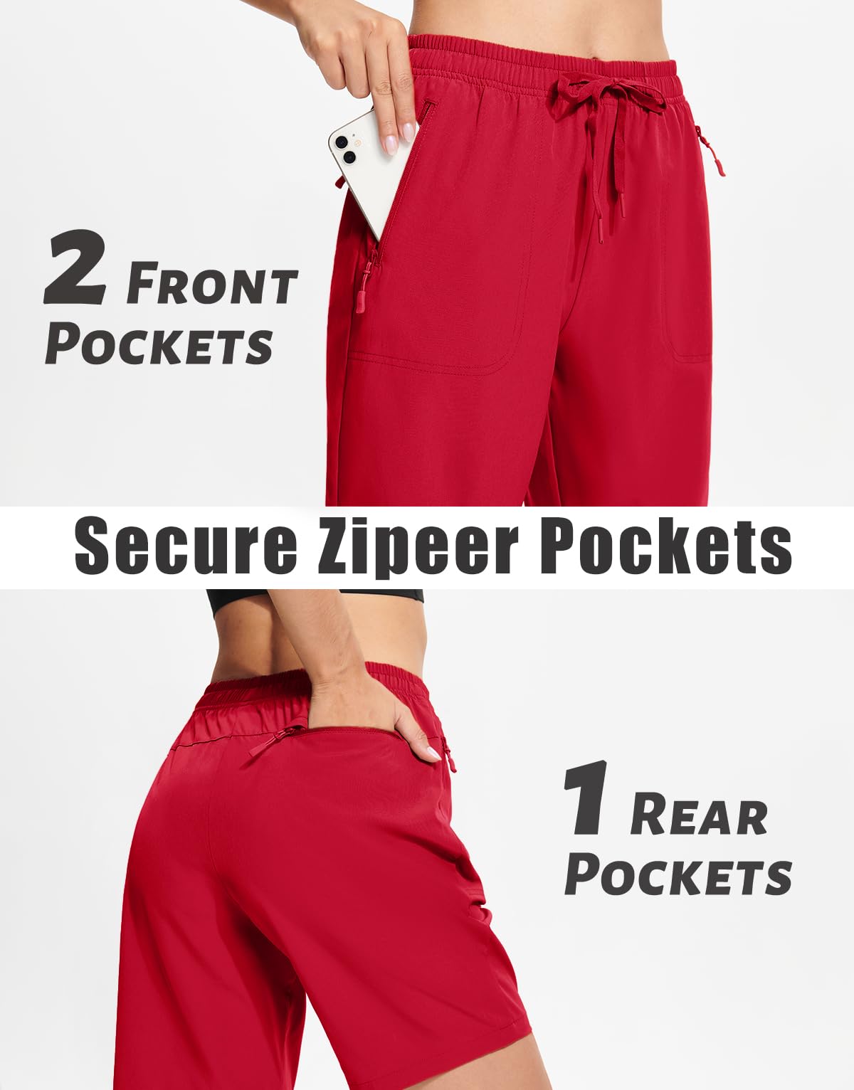 MAGCOMSEN Womens Shorts Elastic Waistband Hiking Shorts 8 Inch Lightweight Golf Shorts with Pockets Tomato Red M