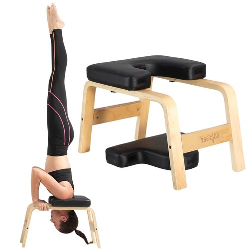 Yes4All Yoga Headstand Bench, Wooden Yoga Inversion Chair with PU Pads and Thickness Foam, Yoga Inversion Bench for Balance Training Core Strength, 24.6"D x 7"W x 15.2"H