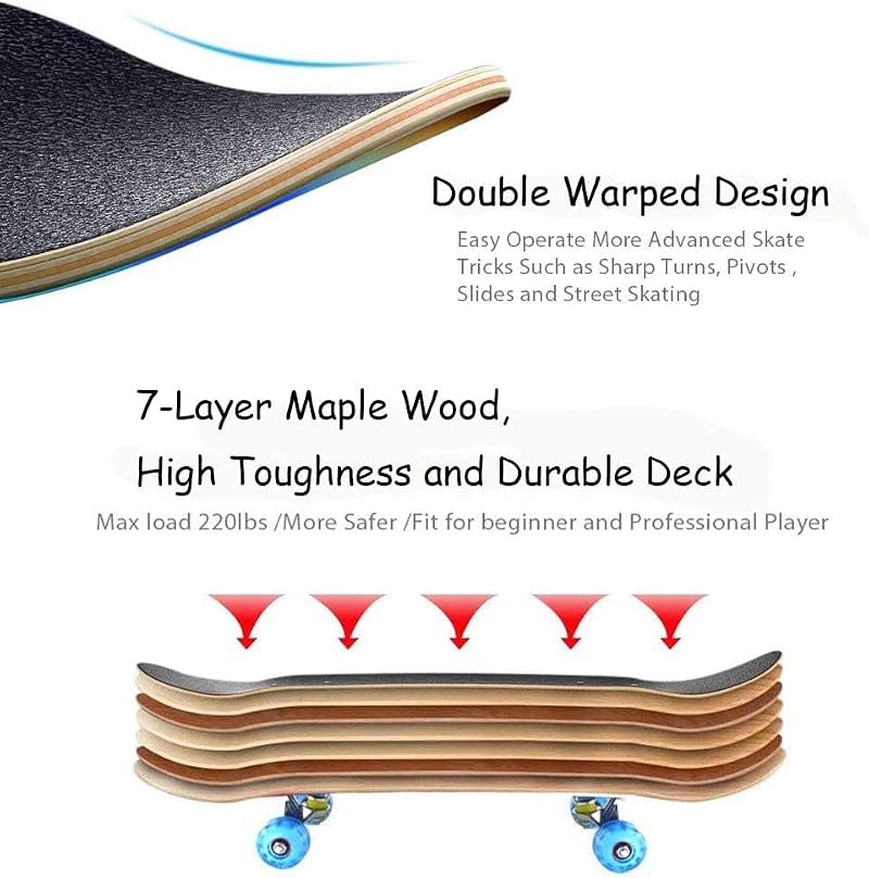 Black Complete Skateboard for Beginners Kids Teens 31x8 Double Kick Concave
