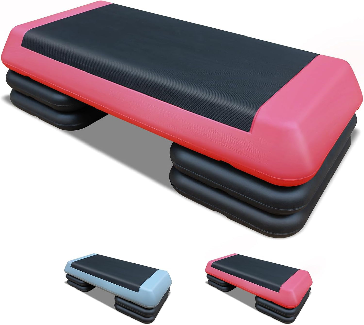 28.5'' Exercise Aerobic Step Platform, 4-6-8inAdjustable Fitness Stepper Workout with 4 Stackable Risers, Aerobics Stepper Workout Stepper for Home Gym Cardio Strength & Training (Red & Gray)
