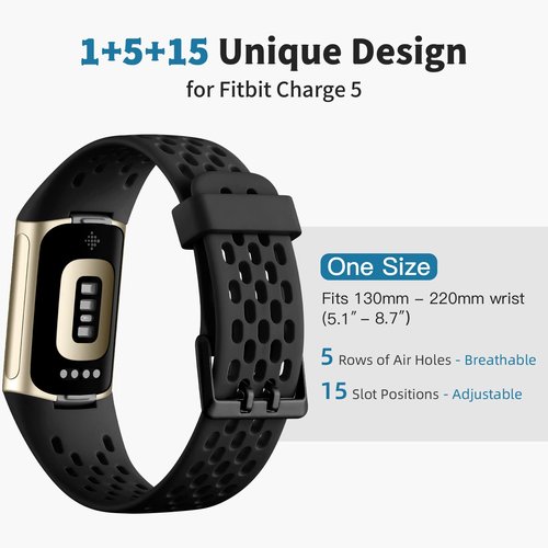 Getino Compatible Fitbit Charge Bands, Soft Breathable Replacement Sport Strap Adjustable Wristbands for Fitbit Charge 5/6, Black