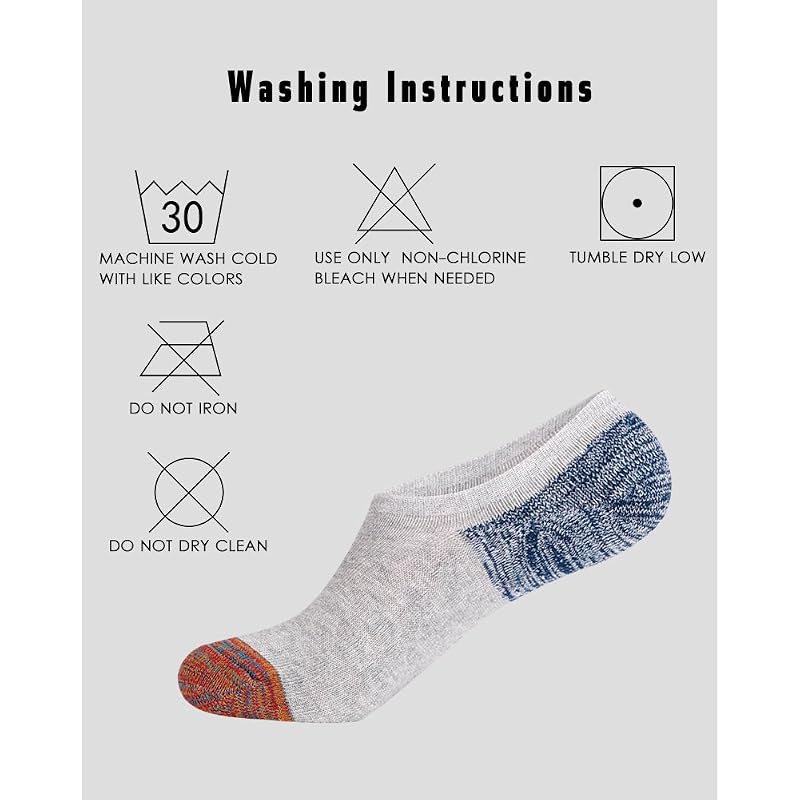 Joynée Men's 6 Pack No-Show Socks with Silicone Grips, 81% Cotton Grey (6 Pairs)