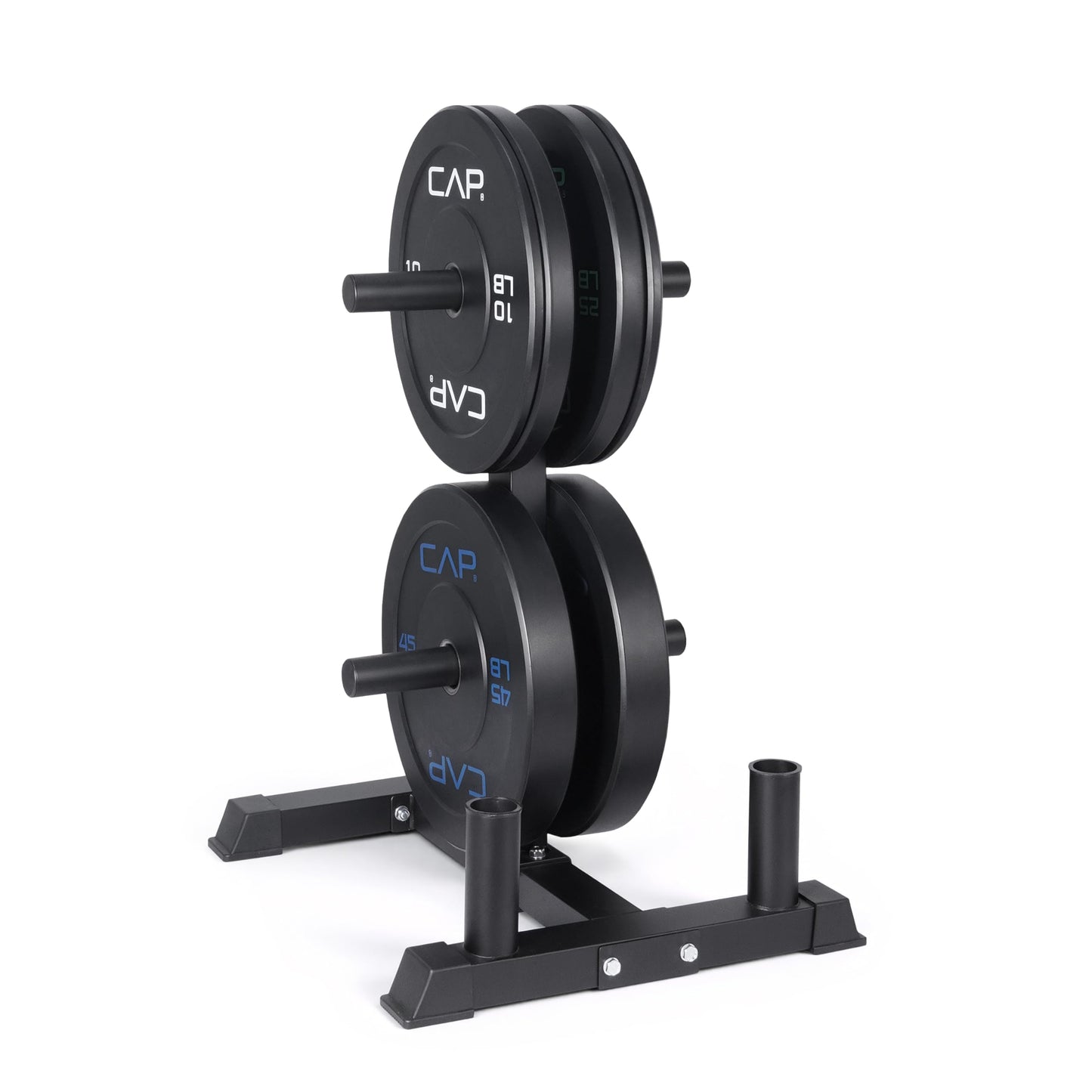 CAP 160 lb Economy Olympic Bumper Plate Set with Compact Storage Rack, 2-Inch Olympic Plates, Medium Bounce Rubber Weight Plates with Steel Hub, 4 Weight Posts & 2 Barbell Holders for Weightlifting, Strength Training & Home Gym Workouts