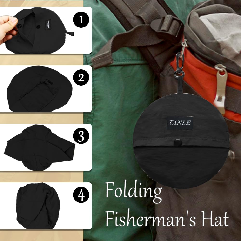 Foldable Bucket Hat UPF 50+ for Men Women - Packable UV Protection Sun Hat Quick Dry for Travel Hiking Beach（B#Balck）