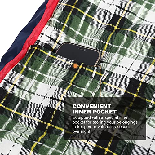 Cotton Flannel Sleeping Bag for Camping Adults 75x33 Large Envelope with Green Plaid & 2lbs Filling