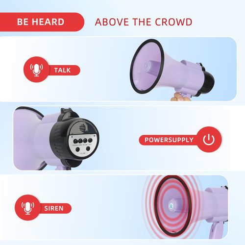 B S Portable 20W Mega Phone Bullhorn Loud Speaker with Bottle Opener, Alarm Siren Projection Range Up to 600 Square Yards for Recording, Outdoor Events and Crowd Management,Lilac