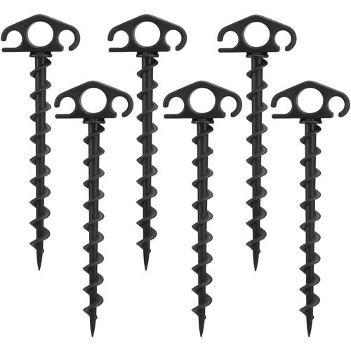 COBARYEN Tent Stakes Sand Stakes for Beach Tent 6 Pack Spiral Anchor Stakes 9.4 Inch Heavy Duty Screw Canopy Stakes for Camping, Hiking and More (6, Black)