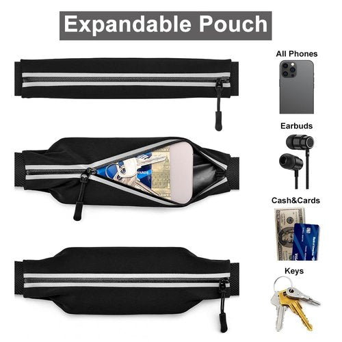 RJ-Sport Triathlon Belt with Pouch - Race Number Bib Holder with 6 Gel Loops, Ideal for Running, Cycling & Marathon (Black)