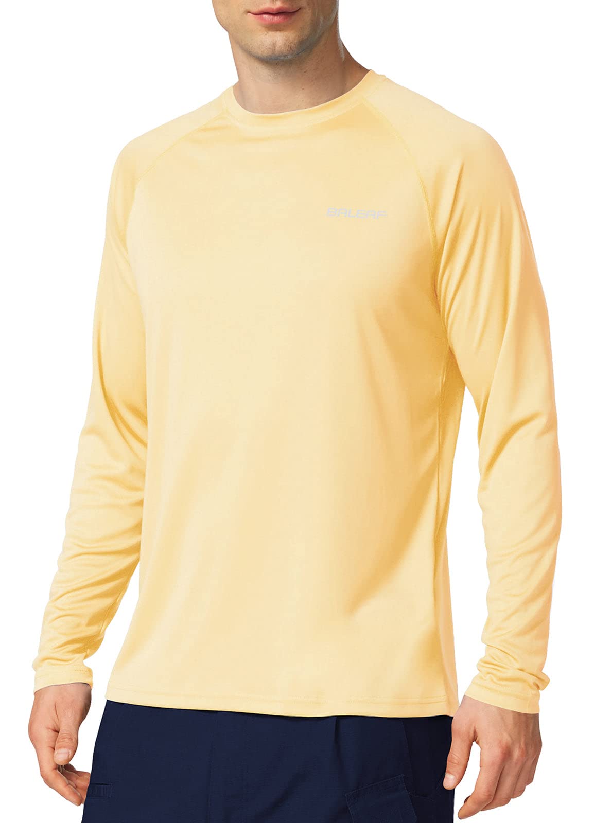 baleaf Mens UPF 50+ Sun Protection Shirts Long Sleeve Rash Guard, Quick Dry 4-Way Stretch for Fishing Swimming Surfing 01-Custard 2XL