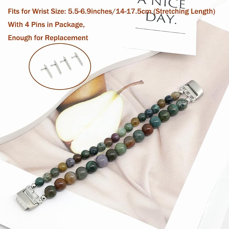 Beaded Fitbit Inspire 3 Bracelet Band - Indian Agate Variation, Adjustable Replacement Strap