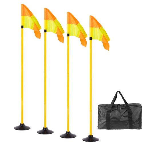 5FT Corner Flags for Soccer Field Set of 4 with Round Rubber Bases & Storage Bag, Adjustable Speed and Agility Training Equipment/Poles