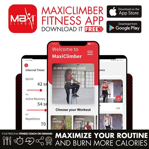 MaxiClimber 2.0 Vertical Climber Exercise Machine w/ Elastic Resistance System - Foldable Home Gym Fitness Equipment for Full Body Cardio & Strength Training Workouts, Adjustable Height