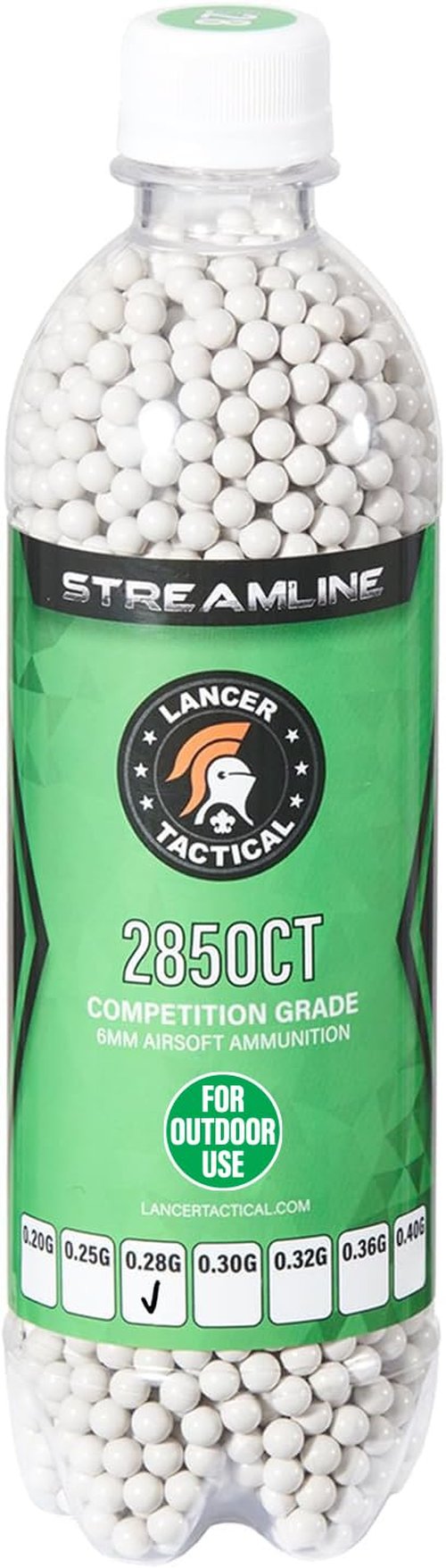 Lancer Tactical 2,850 Rounds 6mm Airsoft Outdoor Pellets 0.20g-0.40g, Bottle Size Outdoor BBS -Outdoor Field Compliant (Made in Taiwan)