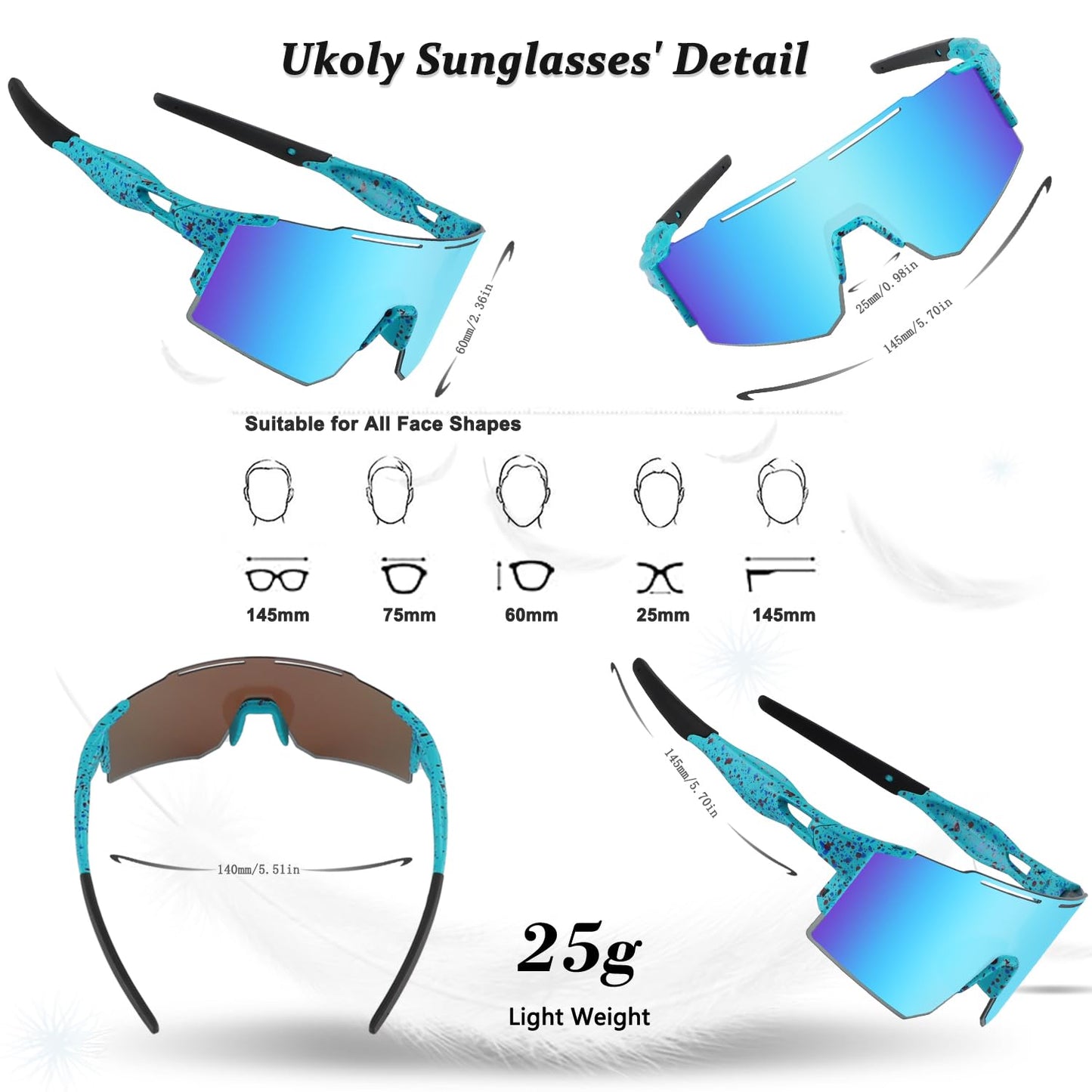 Ukoly Cycling Sunglasses for Men Women with 3 Interchangeable Lenses,Polarized Sports Sunglasses,Baseball Glasses SpU