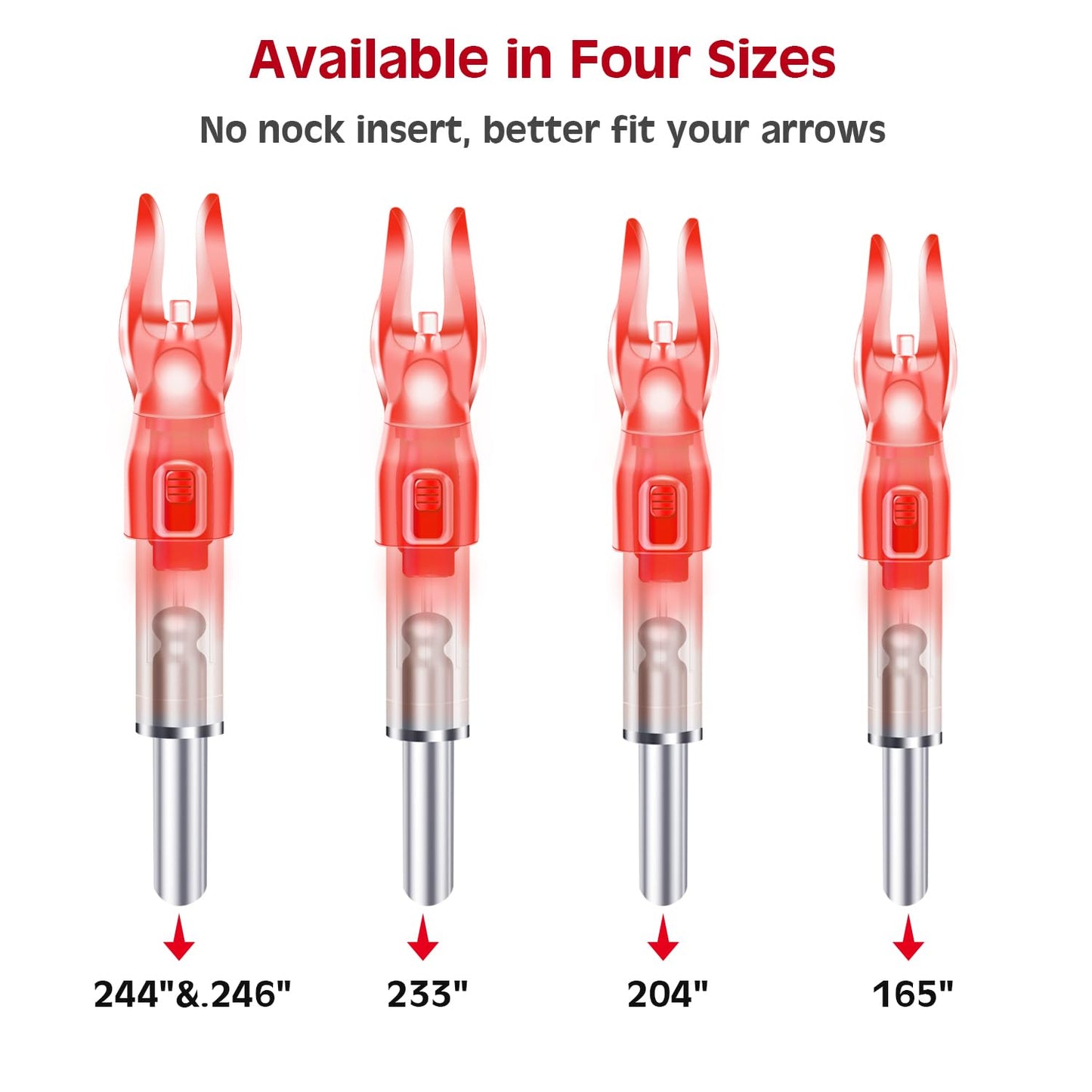 DZHONGD Lighted Nocks for Arrows with .166/G, .204/X, .233/H, .244/S and .246/GT, Bowstring Activation,Archery Lighted nocks (6 Pack)