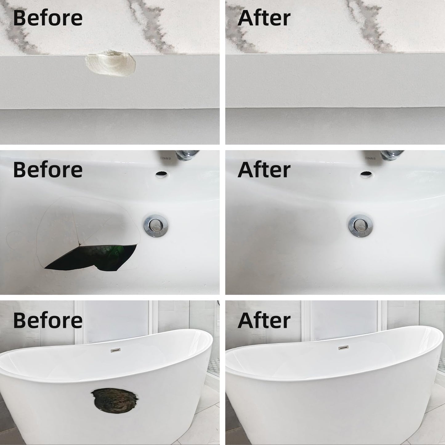 Tub and Shower Repair Kit White, Fiberglass Tub and Porcelain Repair Kit, Acrylic, Enamel, Ceramics Tile Toilet and Sink Repair Kit, Repair cracks, fragments, holes and pits, Bathtub Repair Kit White