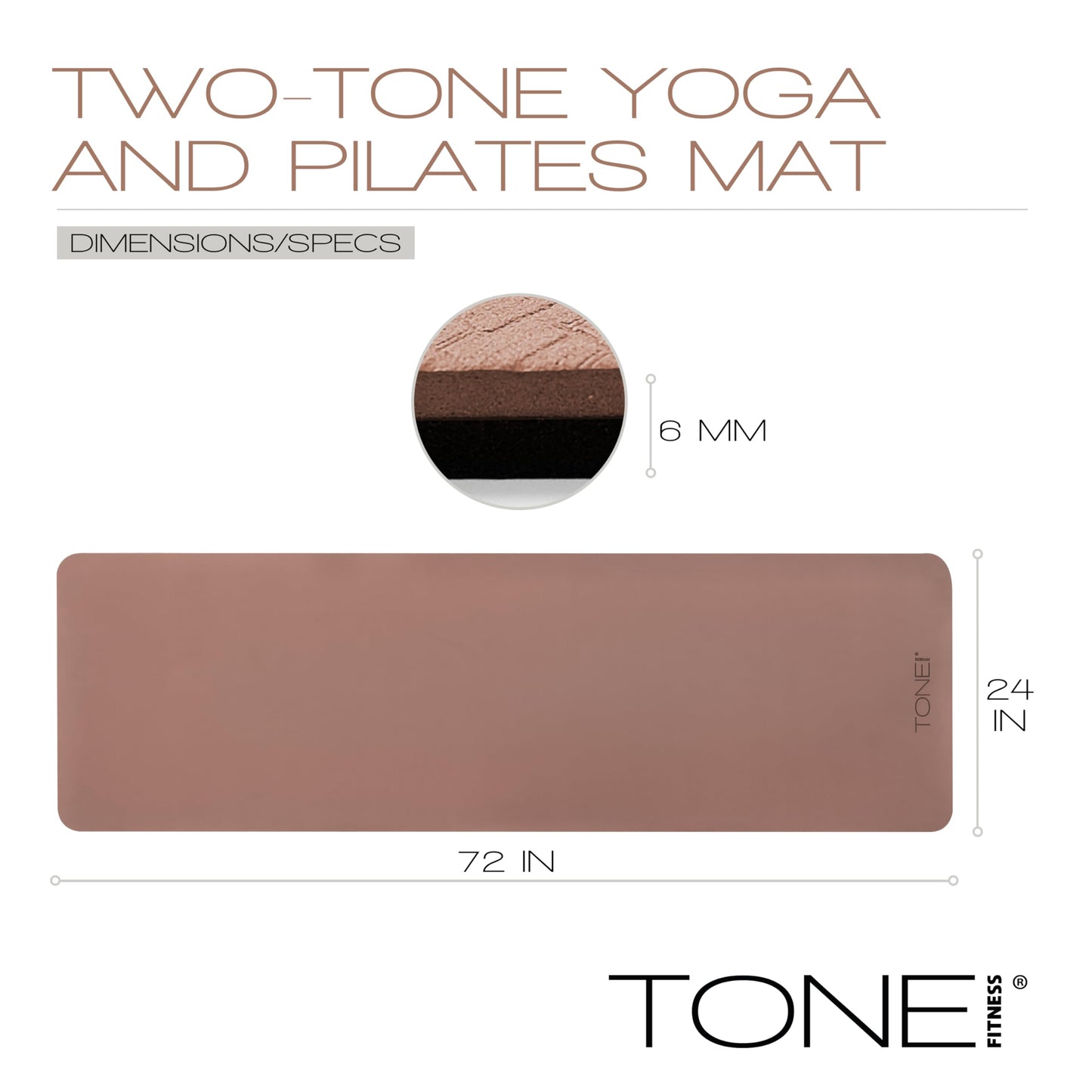 TONE Fitness Yoga Mat 1/4" Thick Non Slip Exercise & Pilates Mat for Home Workouts with Carrying Strap | V Pattern | Black/Teal
