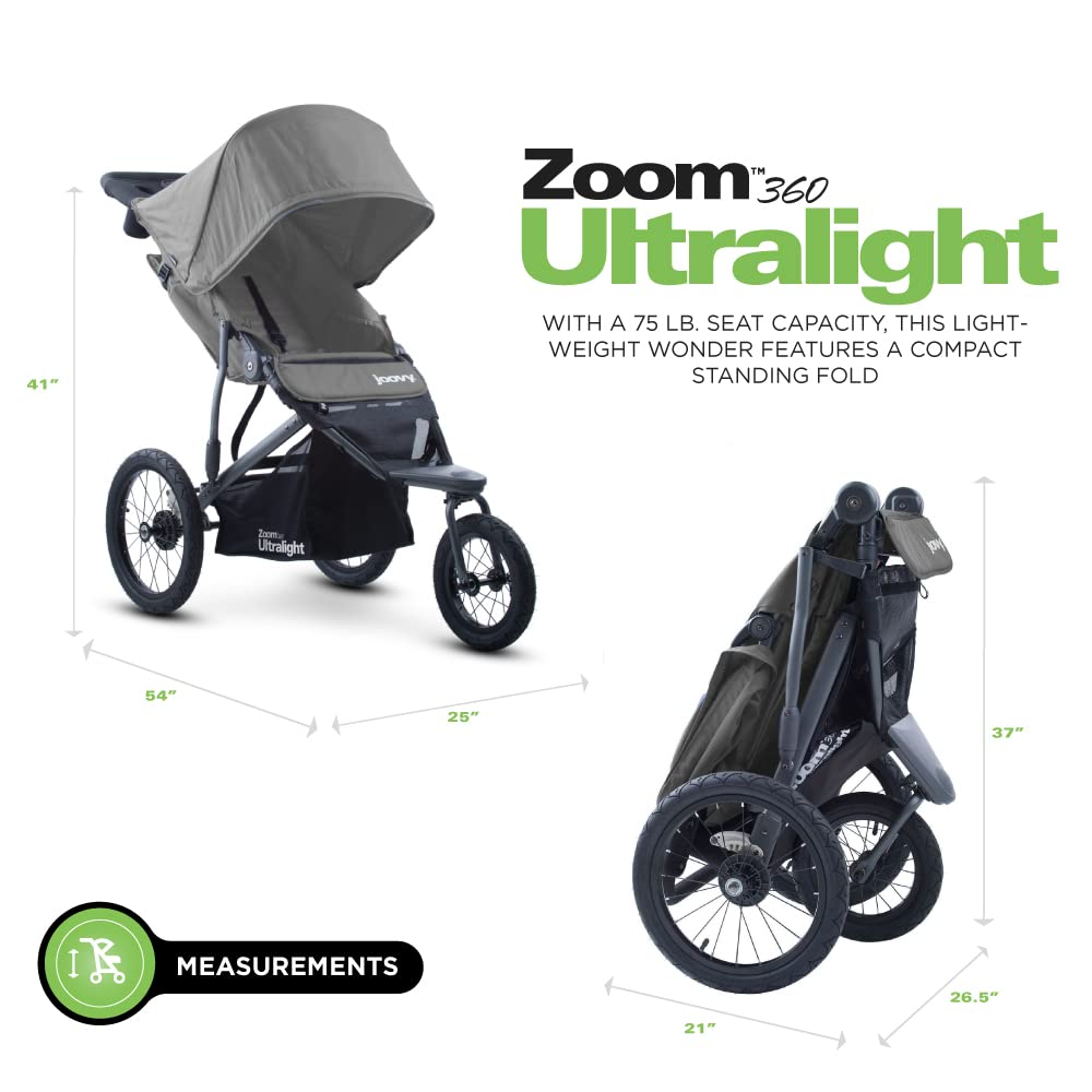 Joovy Zoom360 Ultralight Jogging Stroller Featuring High Child Seat, Shock-Absorbing Suspension, Extra-Large Air-Filled Tires, Parent Organizer, Air Pump, and Easy One-Hand Fold (Red)