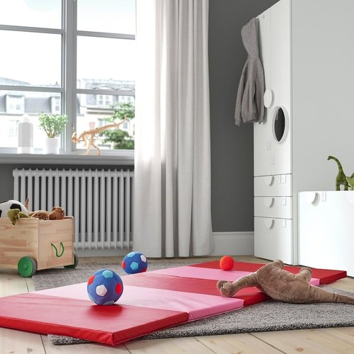 Folding Gym Mat, Thick Exercise Mat, Non-Slip Portable Floor Mat for Yoga, Home Workouts, Lightweight & Easy to Fold for Storage, Pink/red, 30.75 x 72.88 inches