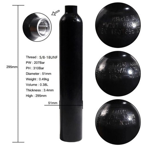 TUXING 0.38L Aluminum Paintball Air Tank, High Pressure Air Tank 23Ci Capacity, Diving Cylinder High Pressure Air Bottle for Paintball or PCP Air Guns (empty bottle) 5/8-18UNF