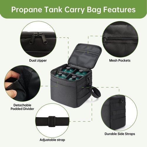 QYILUARE Heavy-Duty Water-Resistant 1 lb Propane Tank Carry Bag with Padding | 4 Cylinder Camping Gas Cylinder Storage Bag with Adjustable Strap, 3-Side Pockets & Detachable Dividers