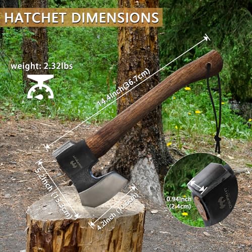 14.4-Inch Camping Hatchet with Leather Sheath and Sharpening Stone - Multipurpose Axe