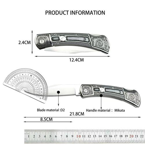 Assisted Opening EDC Pocket Knife for Men, D2 Stainless Steel Blade, Lock-back Tactical Knife with Mikata Handle, Button Folding Knife for Camping (Grey)