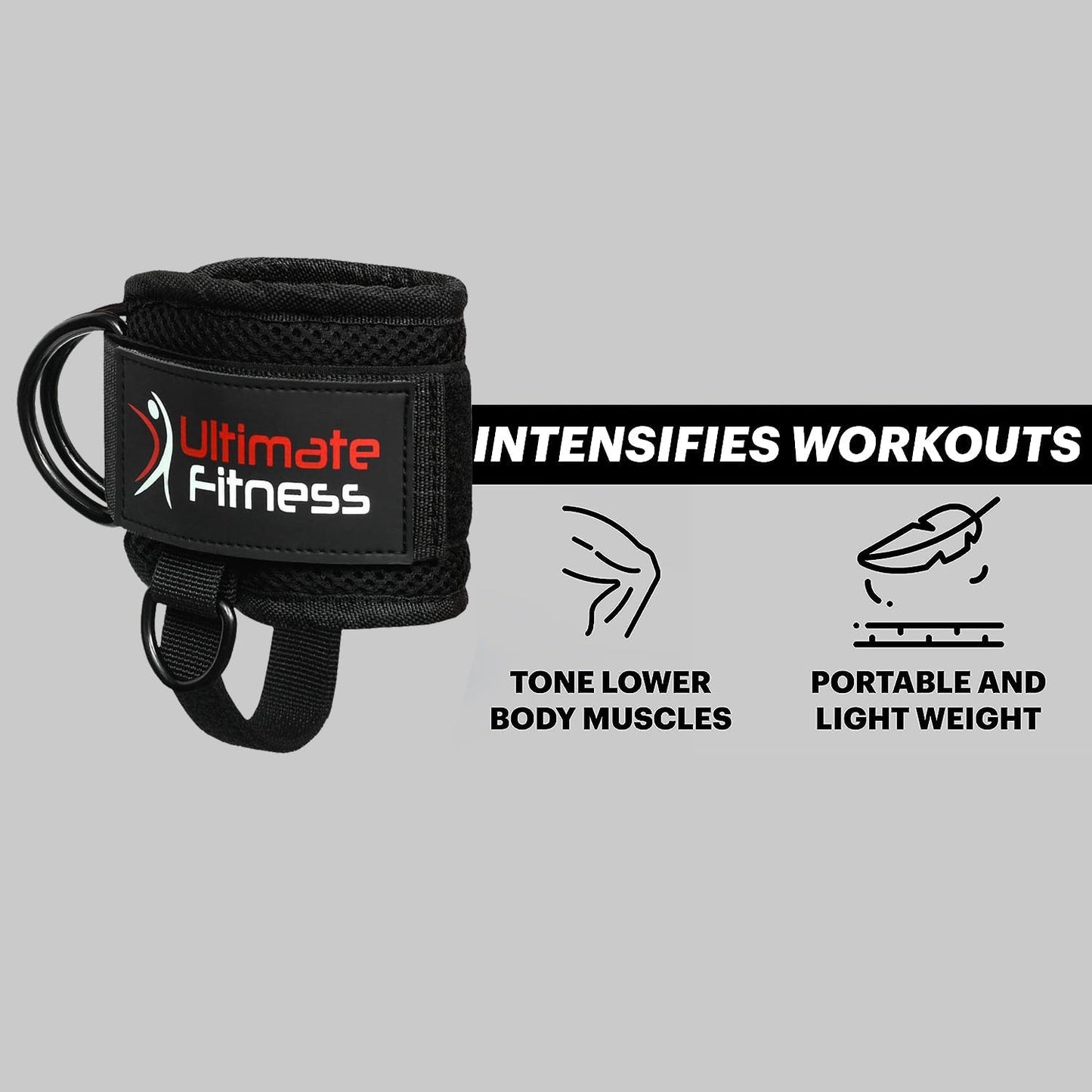 Ultimate Ankle Strap for Cable Machines - Neoprene Padded Ankle Wrist Cuffs D-Ring Glute Kickback Booty Workouts, Leg Extension & Hip Abductors (Single)
