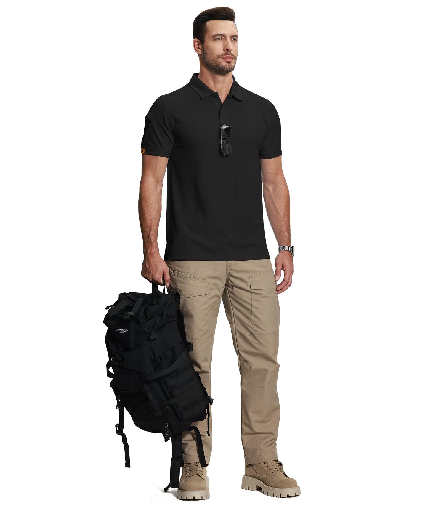 ZITY Mens 2 Pack Polo Shirts Short Sleeve Performance Sports Golf Shirt for Men Tactical Shirt Black Grey