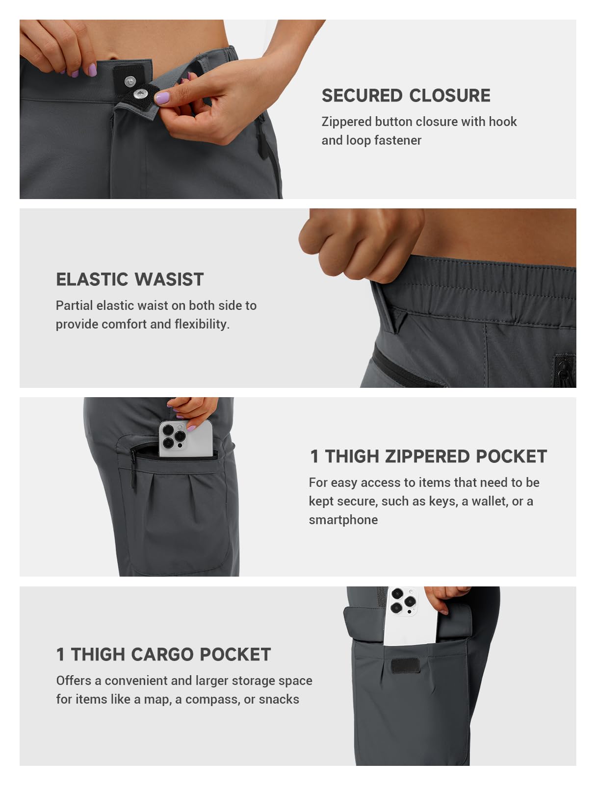Moosehill Women's-Hiking-Pants-Cargo-Quick-Dry-Stretch-Lightweight Work Outdoor Pants with 5 Deep Pockets(Dark Grey, 12, 31in)