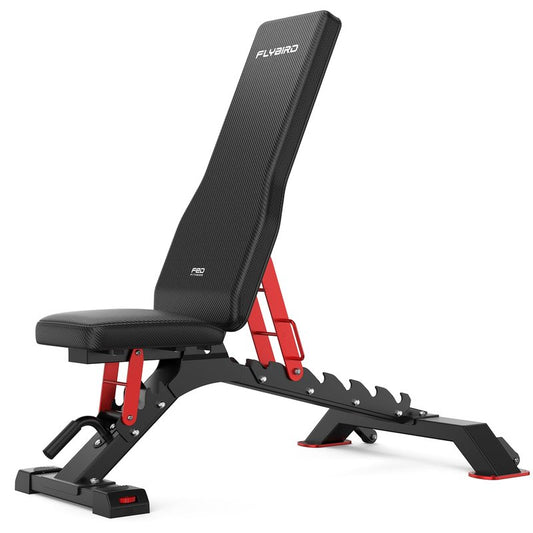 FLYBIRD WB7 Weight Bench, Commercial Grade Adjustable Weight Bench - 1300LBS Workout Bench for Home Gym, Flat Incline Bench Press Heavy Duty Bench with 34'' Extra-Long Backrest and Easy-Roll Wheels