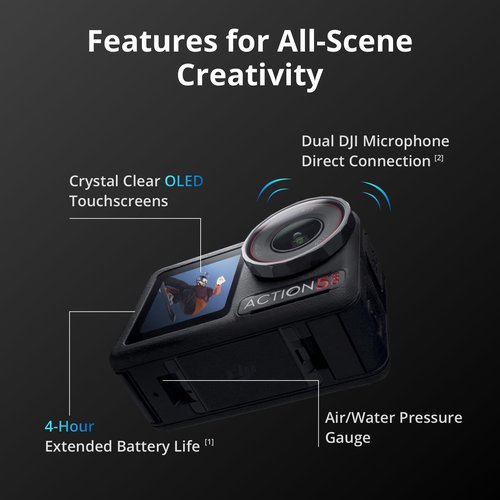 DJI Osmo Action 5 Pro Standard Combo,with 58 Piece Accessory Kit and 2 Extra Batteries + 64GB Card - Waterproof Action Camera with 1/1.3" Sensor, 4K/120fps Video, Action Camera 4K Ideal for Sports
