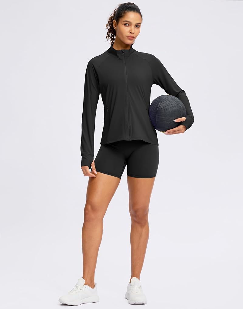 G Gradual Women's UPF 50+ Lightweight Zip-Up Jacket - Black, Large